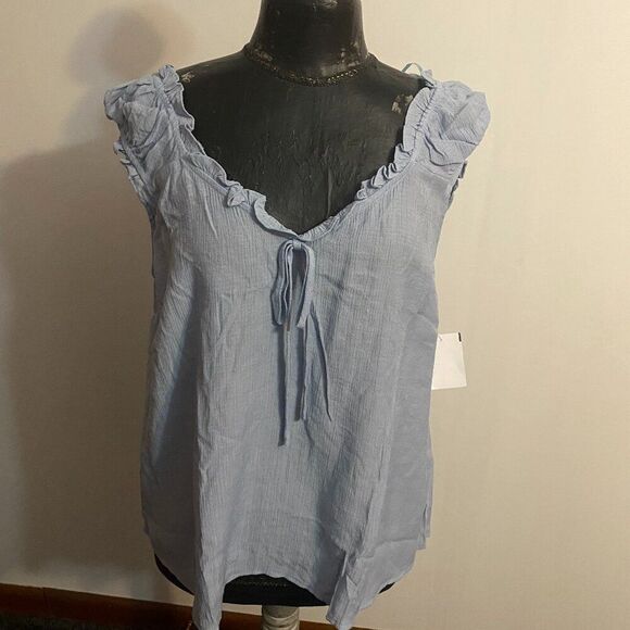 Perch by Blu Pepper Blue ruffle neck & sleeves top, size 1XL - Picture 1 of 4